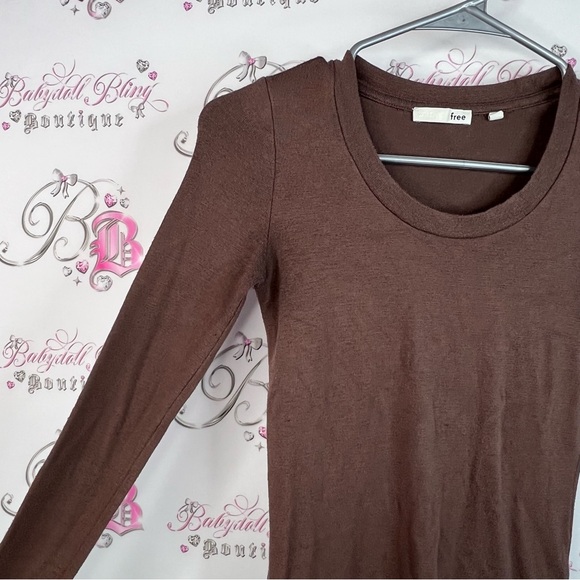 Wilfred free long sleeve top swoop neck round stretch Chocolate Long Sleeve Tee - Picture 5 of 13